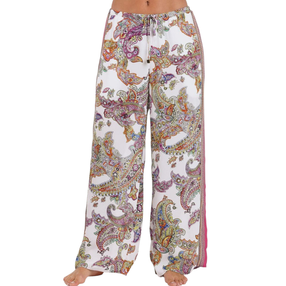 L'Agence Geraldine Cover Up Pant White Multi Paisley Print Relaxed S NEW
